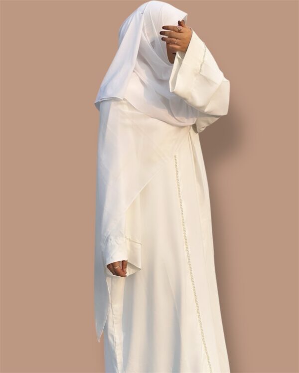 Pearl White 2-Piece Abaya set - Image 3