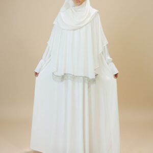 Pure white pleated abaya with cape