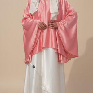 Blush Pink Satin Cape Top with White Flowy Skirt