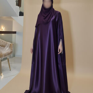 Purple satin butterfly abaya