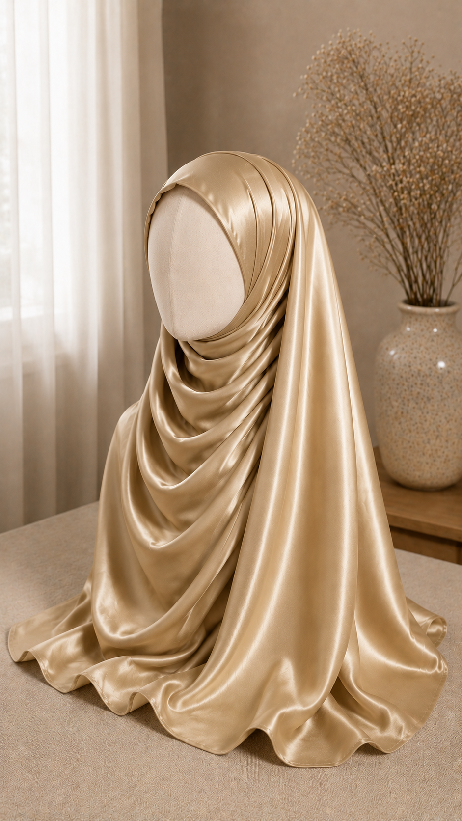 Golden cream korean satin hijab 2 Golden cream korean satin hijab - Image 2