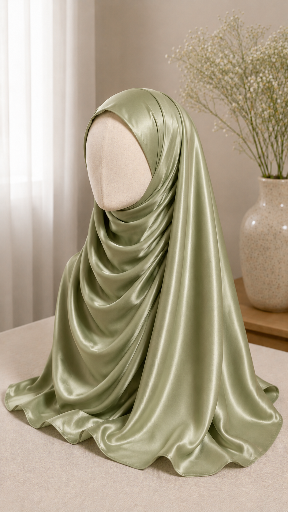 Sage green korean satin hijab 2 Sage green korean satin hijab - Image 2
