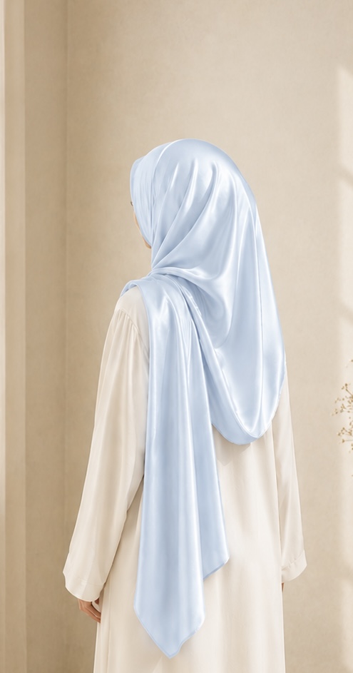 Light sky blue korean satin hijab 1 Light sky blue korean satin hijab