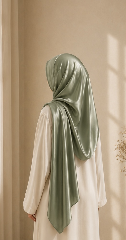 Sage green korean satin hijab 1 Sage green korean satin hijab