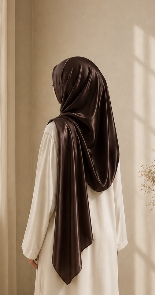 Mocha brown korean satin hijab 1 Mocha brown korean satin hijab