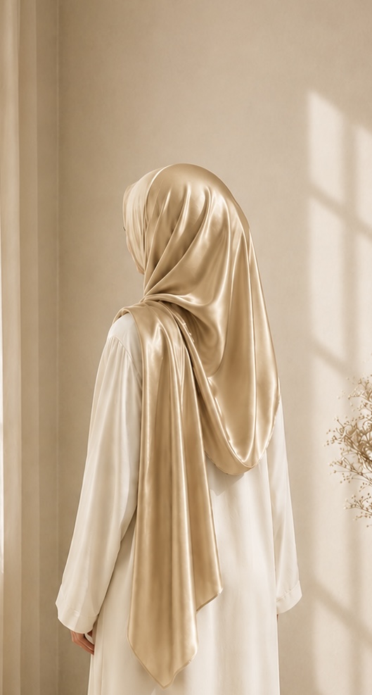 Golden cream korean satin hijab 1 Golden cream korean satin hijab