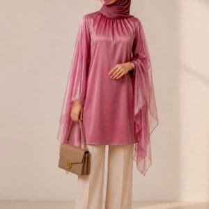 Dusky Rose Organza-Sleeve Blouse