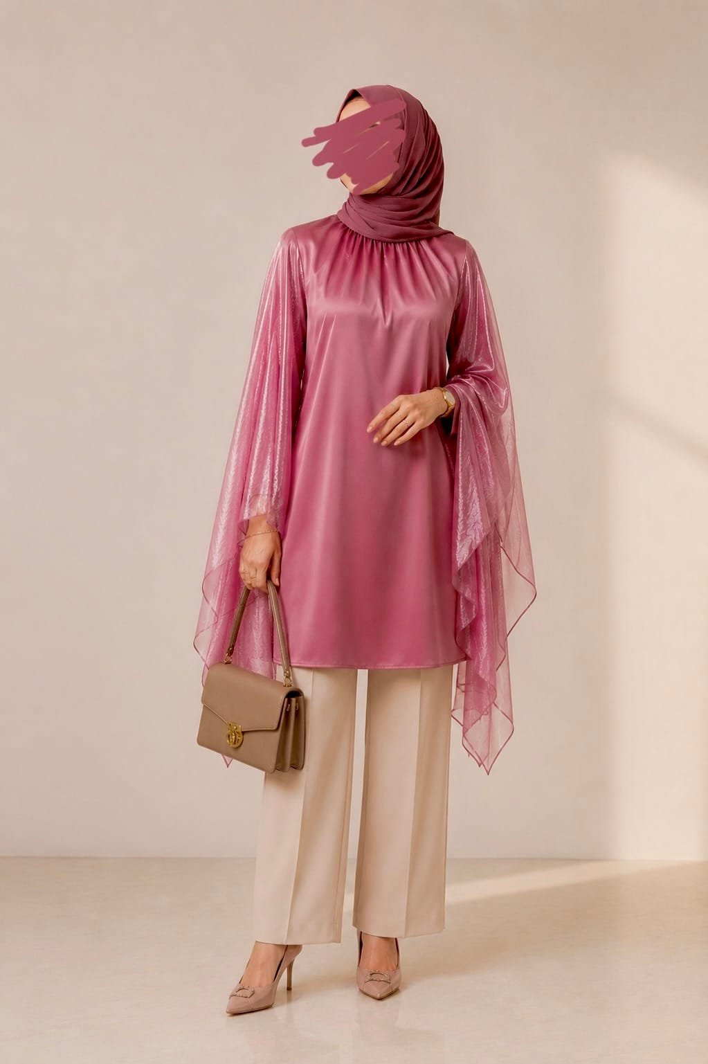 Dusky Rose Organza-Sleeve Blouse 1 Dusky Rose Organza-Sleeve Blouse